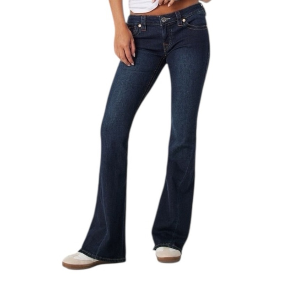True Religion Joey Flare Leg Dark Wash Denim Low Rise Jean NWT W28 L34 $159 - Picture 3 of 13